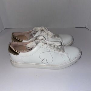 Kate Spade Angelise White‎ Gold Leather Silhouette Sneakers Tennis Shoes Sz 8.5B